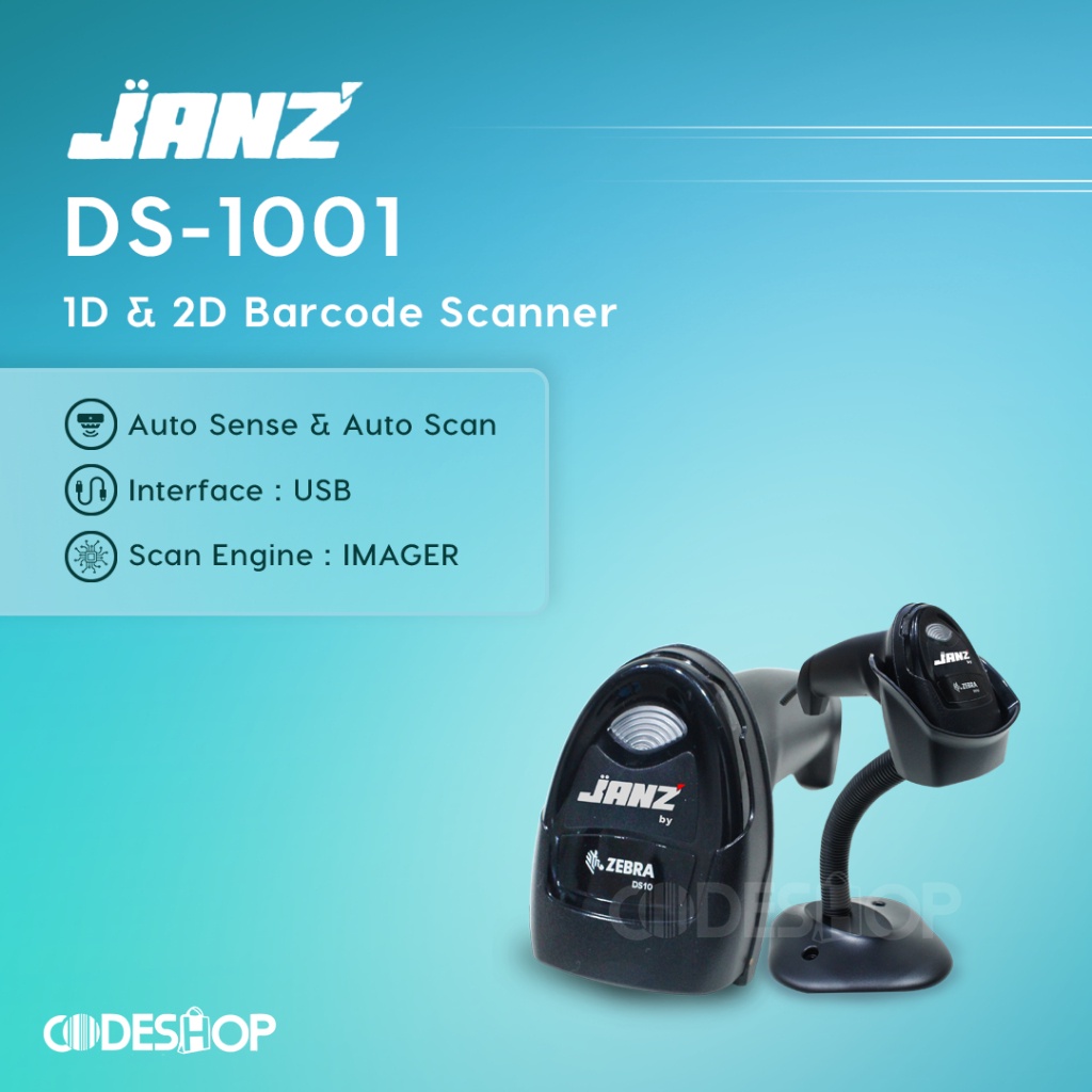 Jual Scanner Barcode 1D & 2D Janz DS1001 (DS10) DS-1001 / Zebra DS2208 ...