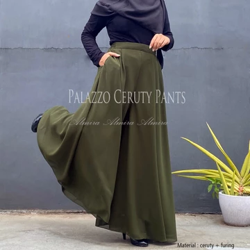 Celana Kulot Panjang Payung Lebar Wanita Muslimah Polos Palazzo Sifon Chiffon Ceruty Pants