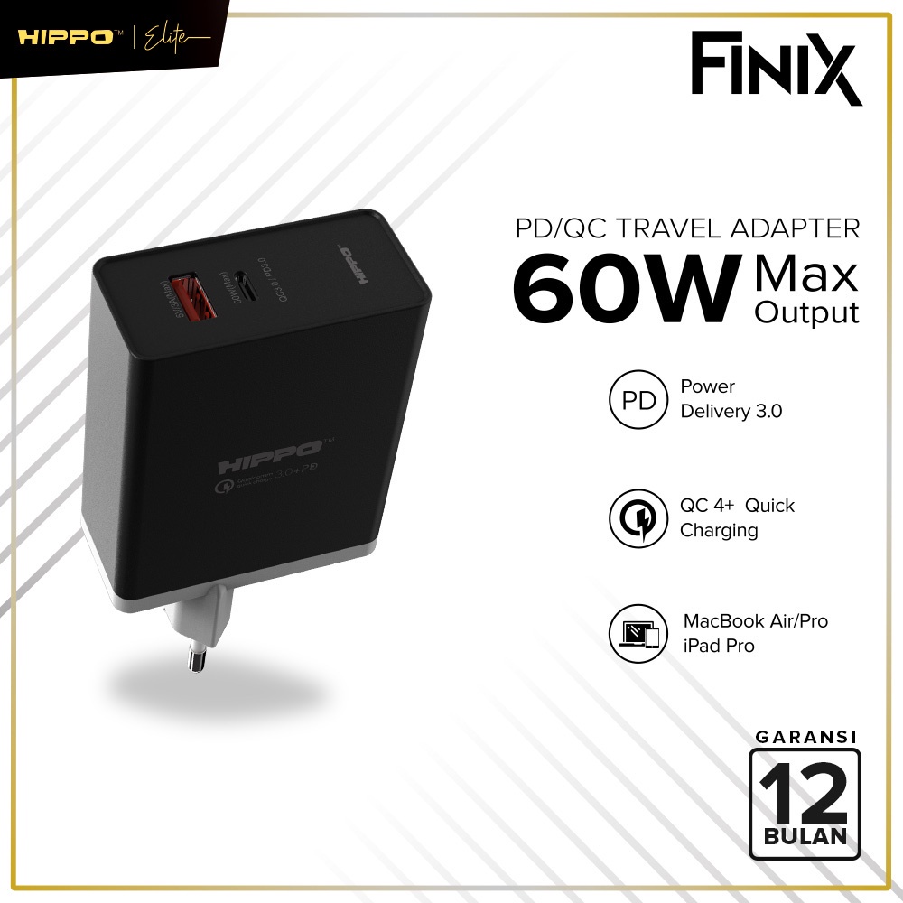 Jual Hippo Adaptor Finix PD 60W Quick Fast Charging 3.0 Travel Adapter ...