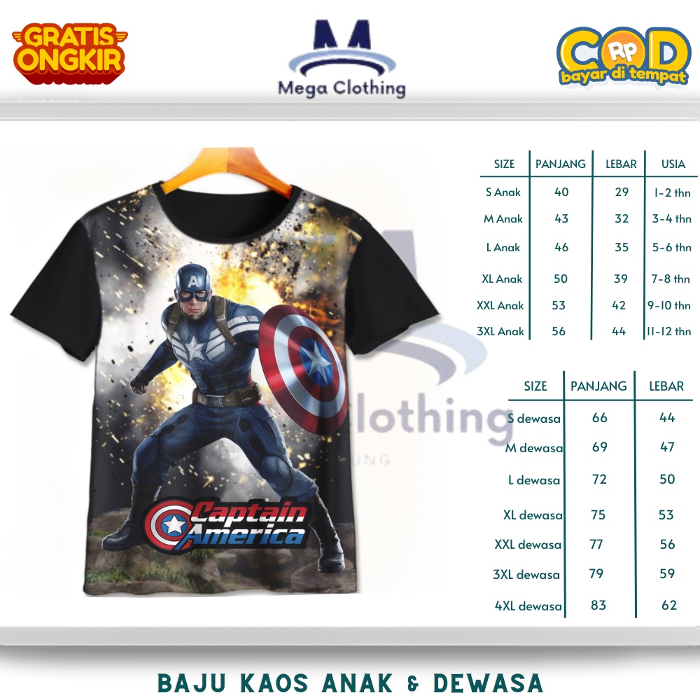 Jual Kaos Superhero Captain America v2 Anak & Dewasa Baju Couple Anak