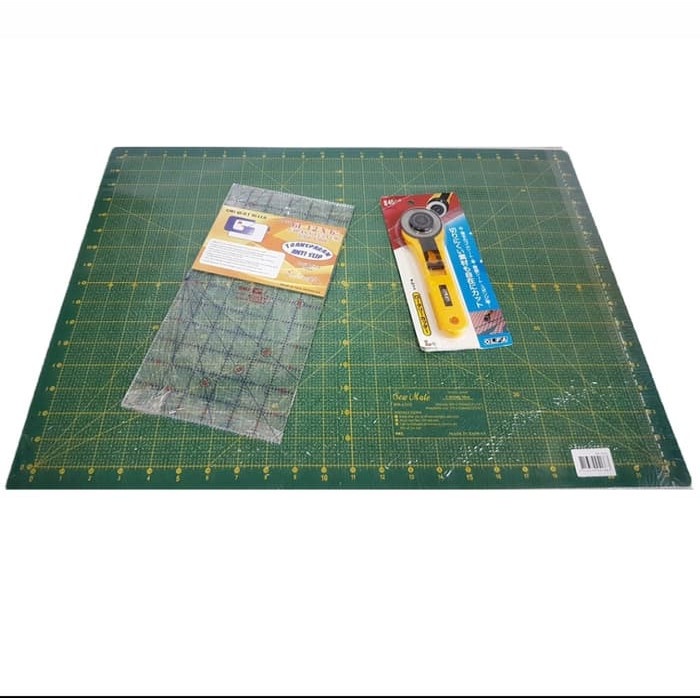 Jual Set Cutting Mat + Ruler Quilting + Olfa Rotary Cutter 45mm