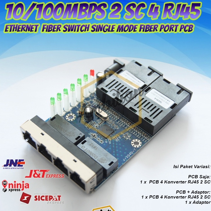 Jual Readystock Konverter Ethernet Switch 4 Rj45 2 SC Fiber 10 / 100M ...