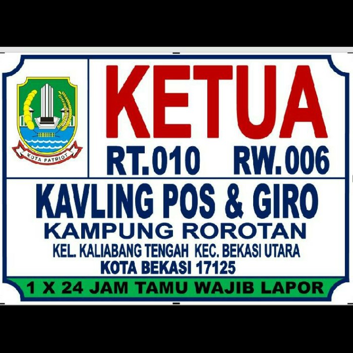 Jual Promo Papan Nama / Plang / Plat Ketua Rt - Rw - Bendahara ...