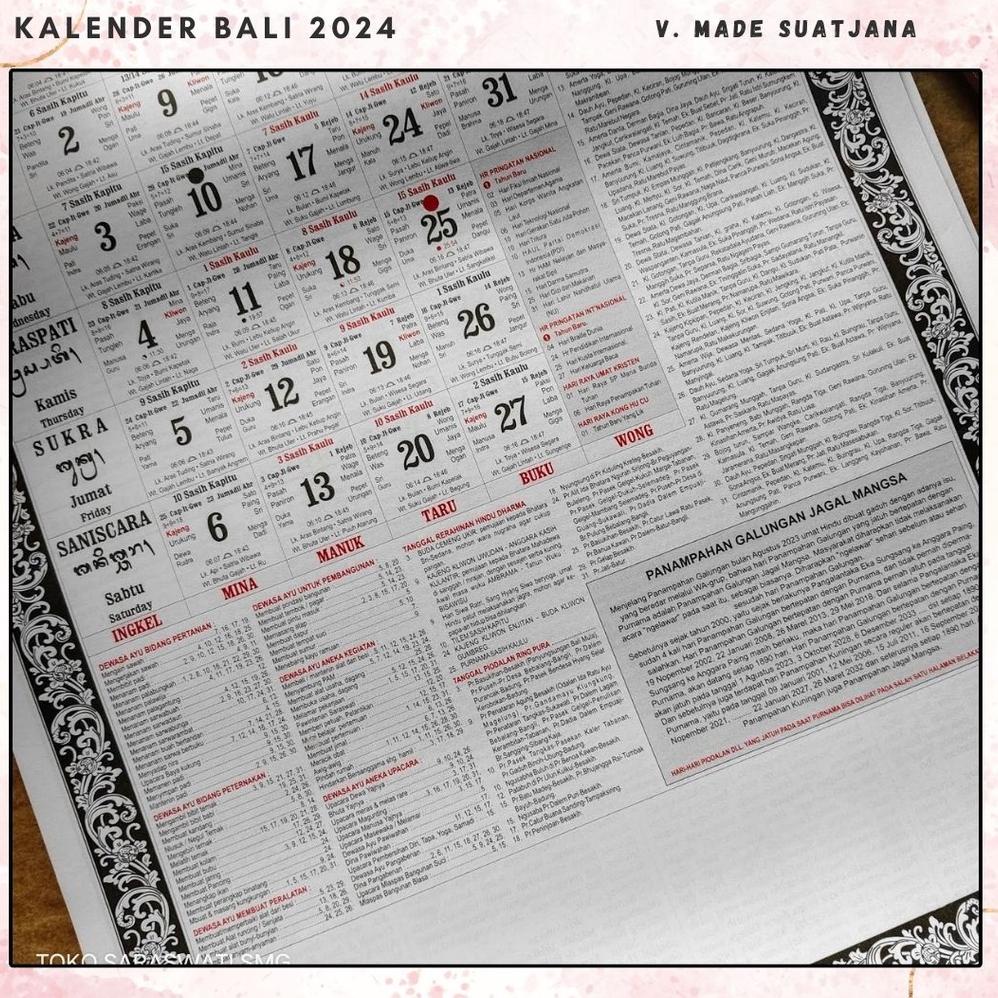 Jual Kalender Bali Tahun 2024 Versi Made Suatjana Kalender Dinding Terlaris Shopee Indonesia 7572