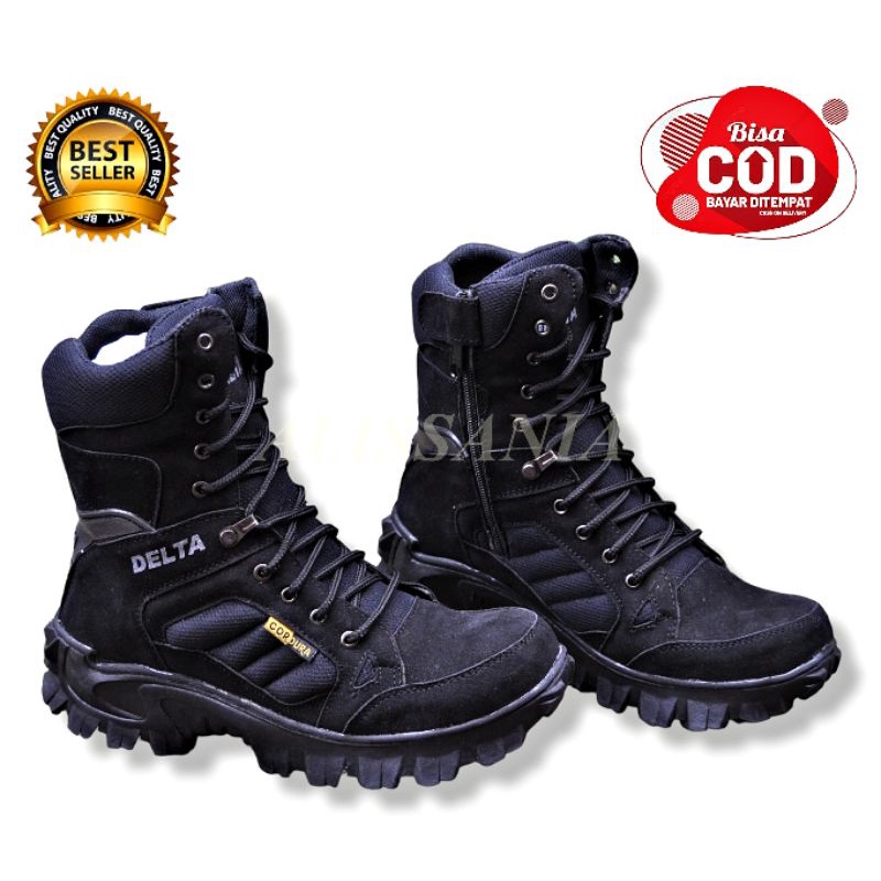 Jual Sepatu Boots Delta Tinggi Hitam Terbaru Ujung Besi Dinas Lapang Shopee Indonesia