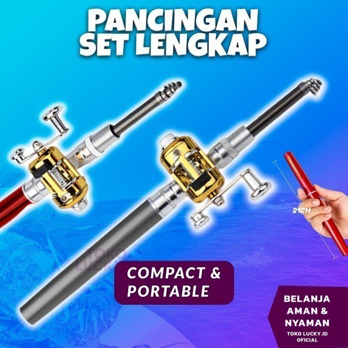 Jual Set Pancingan Pulpen Reel Lengkap Joran Pen Fishing Rod Simple