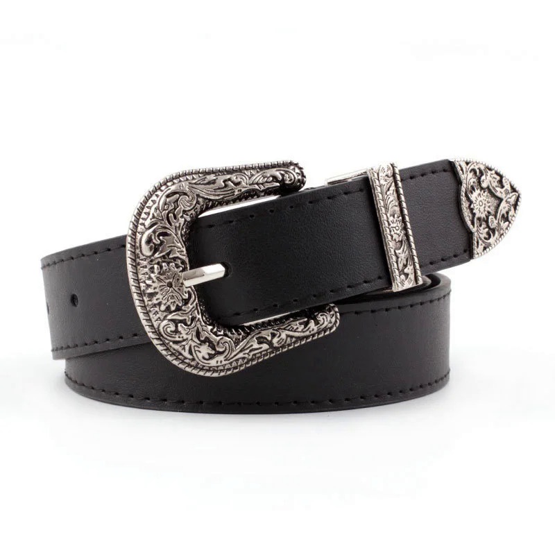 Vintage Adjustable Boho Western Belt Women Black Brown Leather Belt Female  Cowboy Hight Waist Belts for Ladies Jeans Dresses