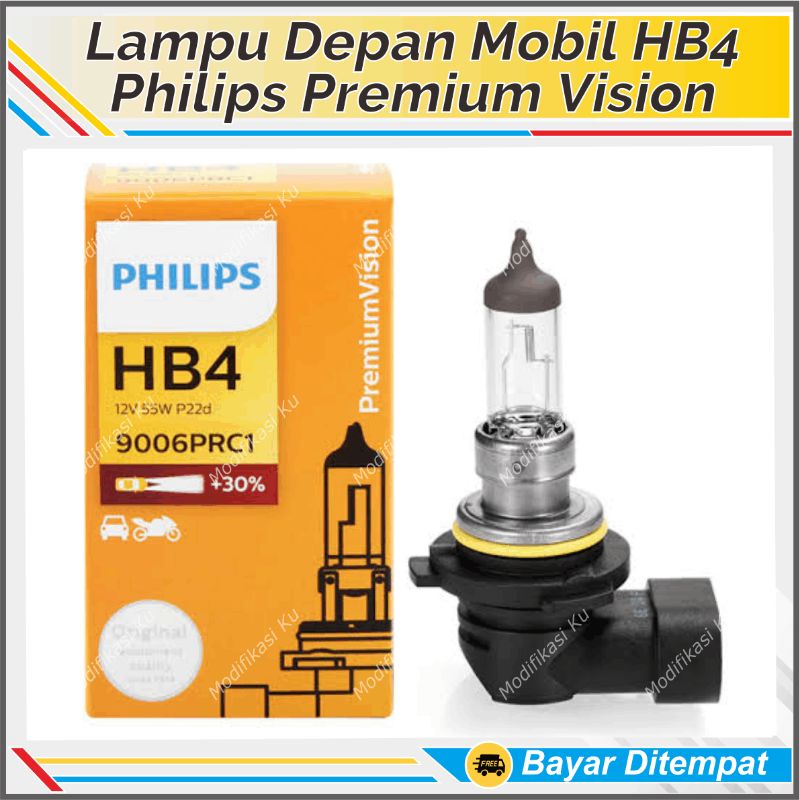 Jual LAMPU DEPAN MOBIL HB4 9006 HB3 9005 PHILIPS PREMIUM VISION STANDAR DOP BOHLAM HALOGEN