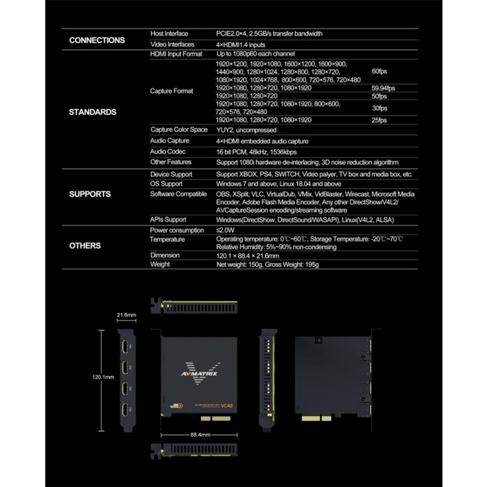 Jual AVMATRIX VC42 4 HDMI Simultan Input Capture Card - VMIX OBS ...