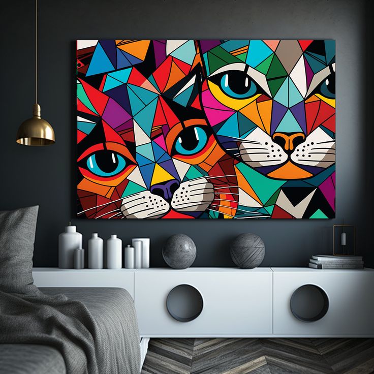 Jual Lukisan Abstrak Kucing Minimalis Modern art 3D Hiasan Dinding ...