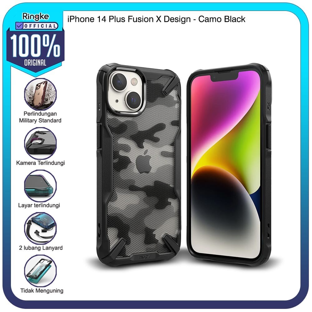 Ringke iPhone 14 Plus Fusion X Camo Black Softcase Anti Crack Armor - Main Image