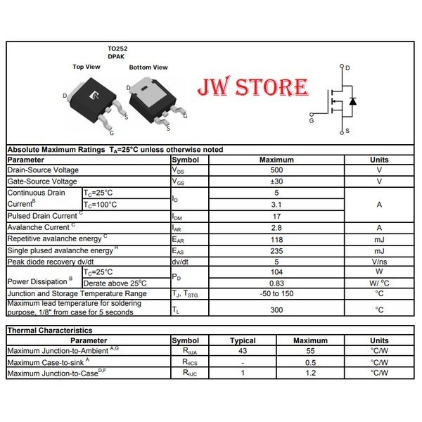 Jual AOD5N50 AOD 5N50 D5N50 500V 5A N Channel MOSFET | Shopee Indonesia