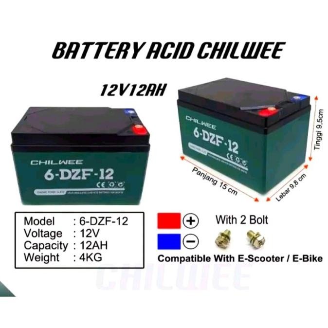 Jual Harga Promo Aki Sepeda Listrik 12V 12Ah Kering Chilwee 6-Dzf-12