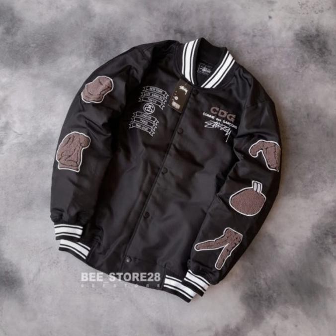 Jual Jacket Varsity Cdg X Stussy Hitam Full Bordir