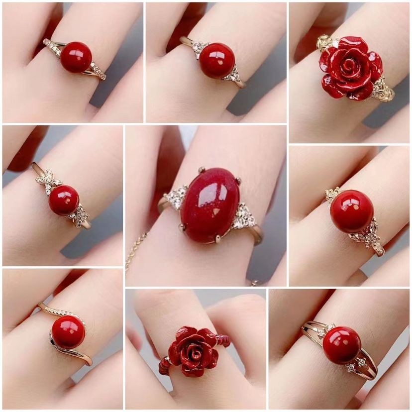 JUNTEN Feng Shui Cinnabar Ring For Men & Women - Wealth Luck Money Attracting Amulet Ring, Handmade Polished, Sizes US6-US13