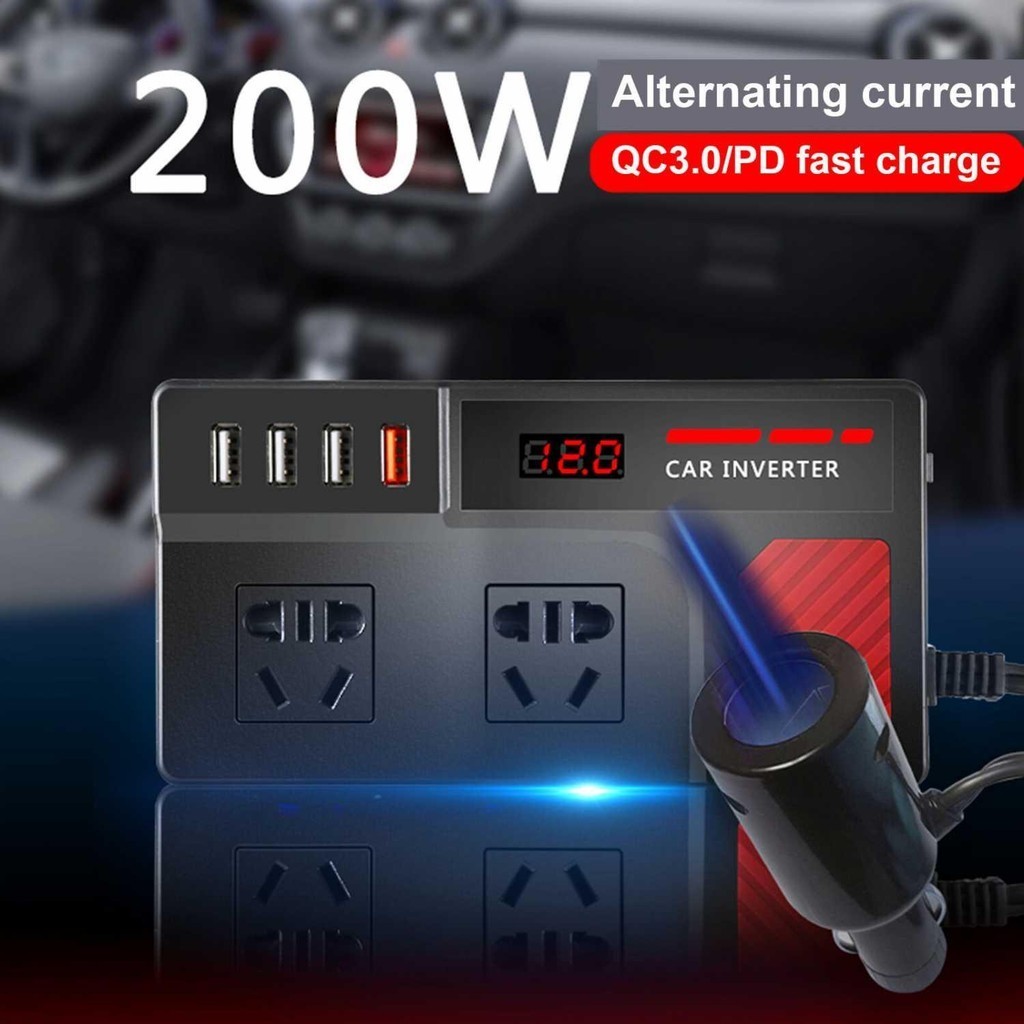 Jual PU LI HAO Car Power Inverter DC 12V/24V to AC 220V 200W 4 USB Port ...