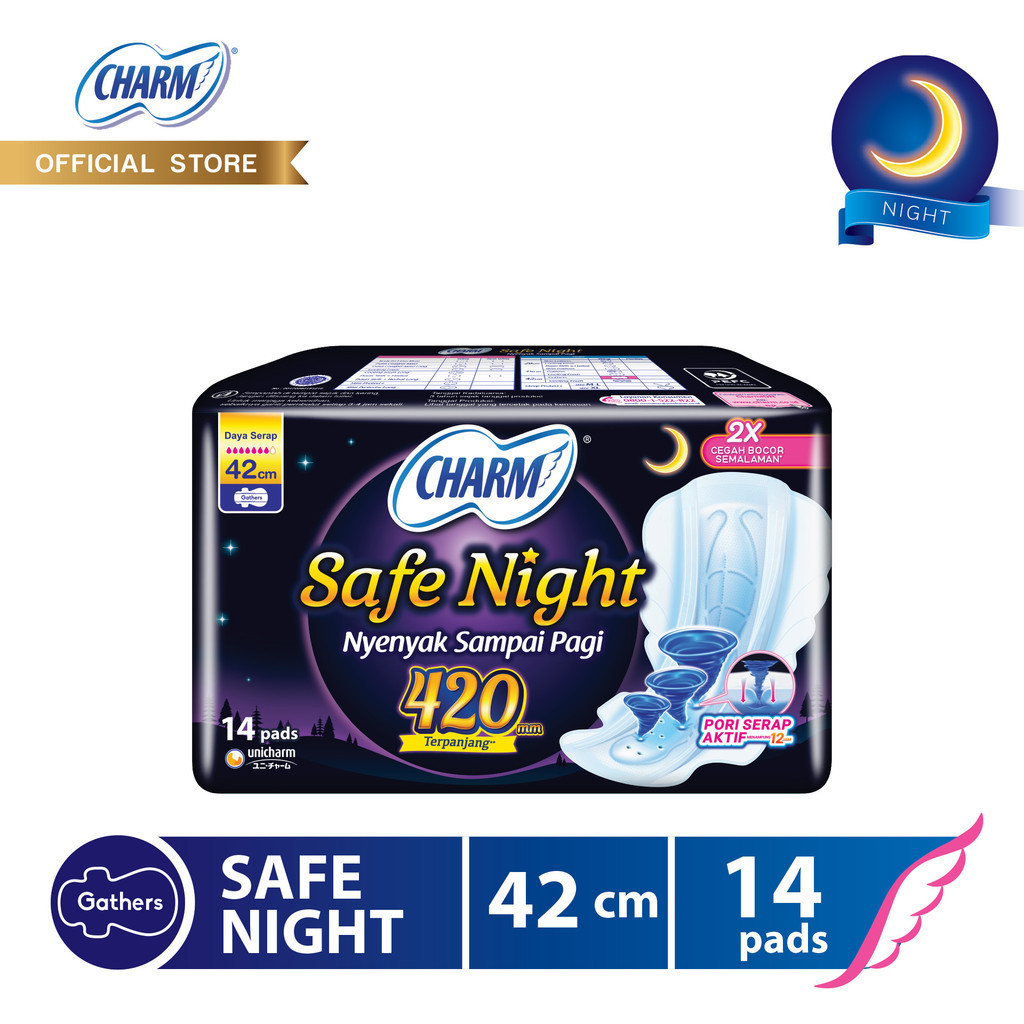 Jual Charm Pembalut Safe Night 42cm Gather 14 pads | Shopee Indonesia