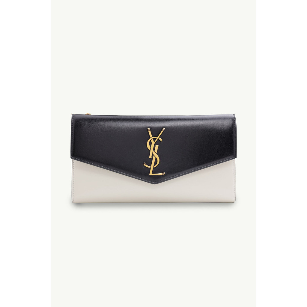 Jual YVES SAINT LAURENT Large Uptown Flap Wallet in Black/White Shiny