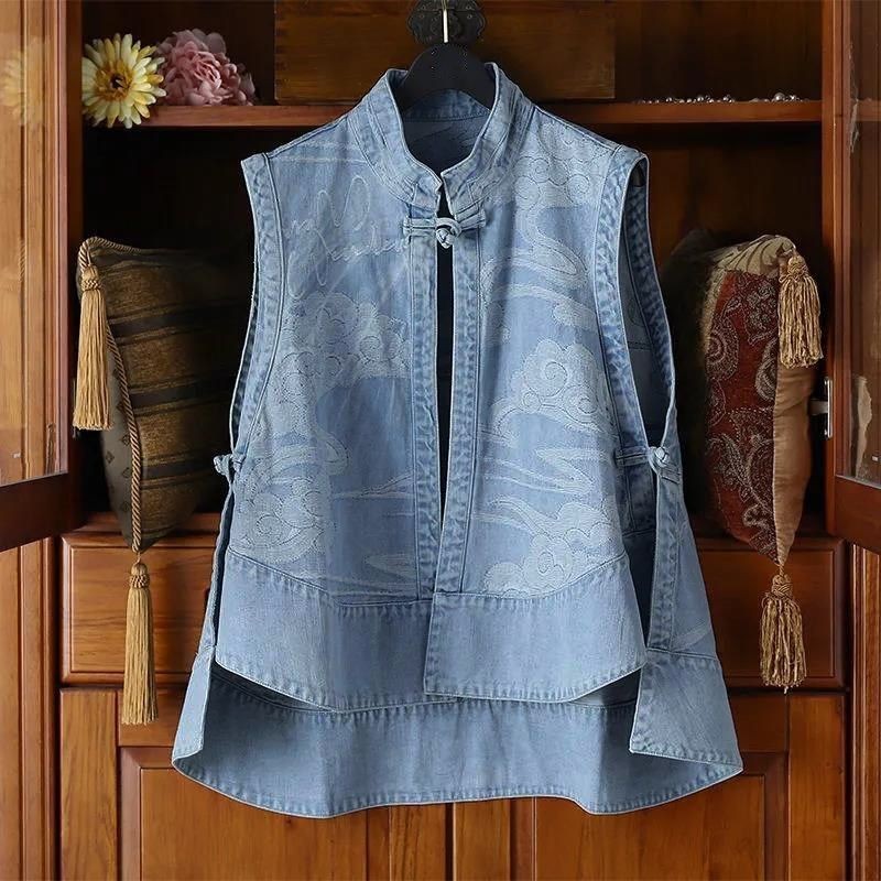 Jual Ethnic Style Chinese Button Knots Denim Waistcoat Vest | Shopee ...