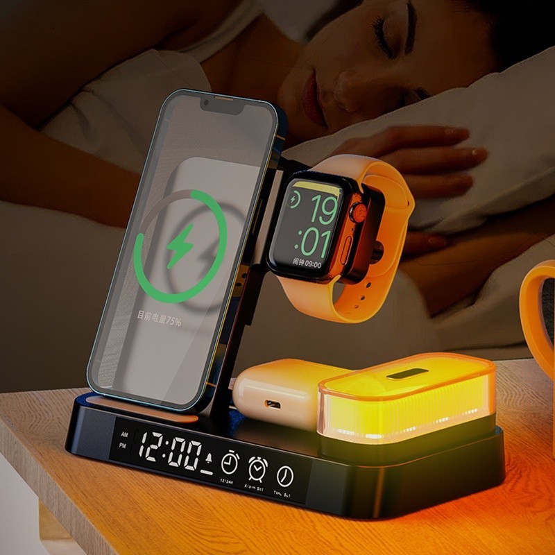 Jual 4 in 1 RGB Night Light Alarm Jam 4 in 1 Stasiun Dock Pengisian ...