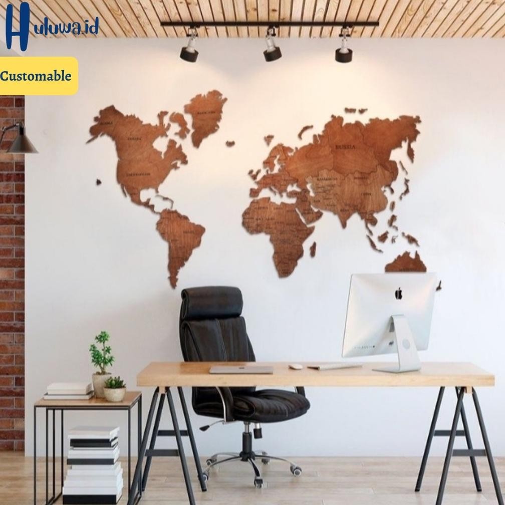 Jual BARUU PETA DUNIA KAYU / HIASAN DINDING PETA / WORLD MAPS /WOODEN ...