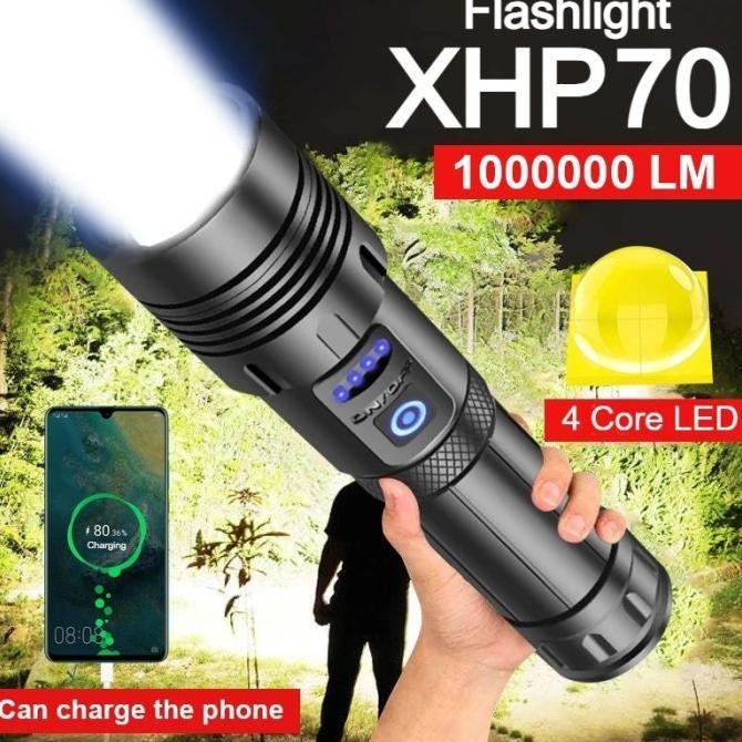 Jual Senter SWAT LED Super Terang / Senter LED XHP-70 Cas USB Outdoor ...