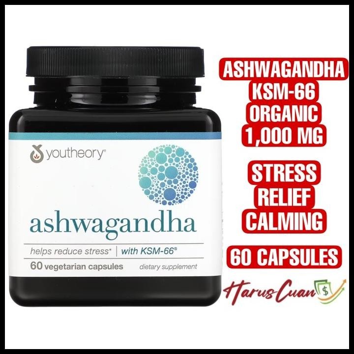 Jual Youtheory Ashwagandha Ksm-66 1000 Mg 60 Vegetarian Capsules Stress ...