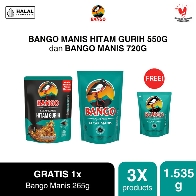 Jual Beli 1 Bango Hitam Gurih 550gr + 1 Bango Manis 720gr GRATIS Bango ...