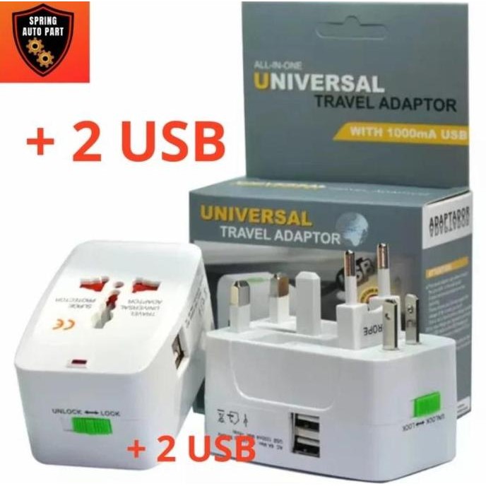 Jual Terlaris Adaptor Colokan + 2 USB Travel Universal Internasional ...