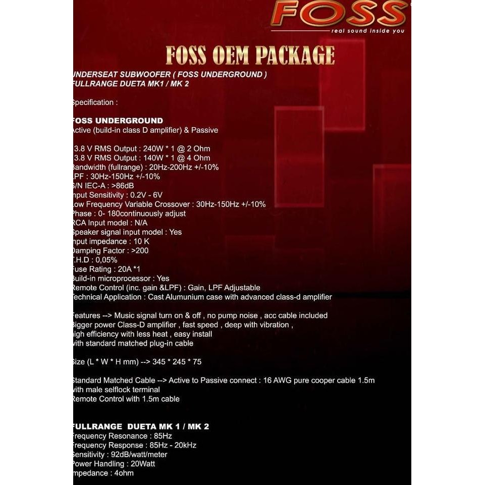 Jual FOSS OEM PACKAGE ( subwoofer underground & dueta mk1 / mk2 ...
