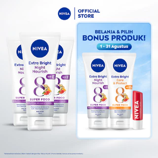 NIVEA Body Serum Extra Bright Night Nourish 180ml x3 - Merawat & mencerahkan kulit di malam hari