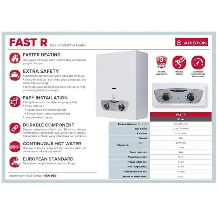 Jual Water Heater Ariston Fast R Gas Pemanas Air Instant Lpg Fastr ...