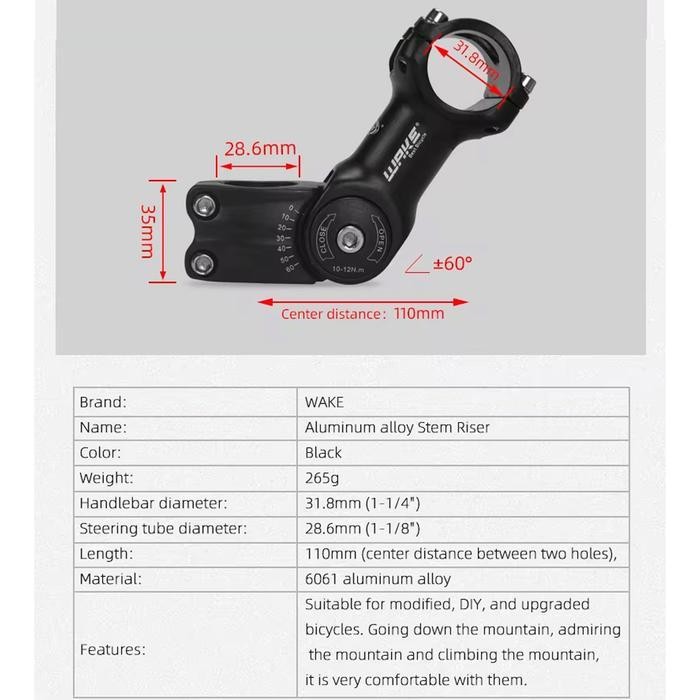 Jual Wake A820 Stem Sepeda Mtb 0-60 Derajat Os 31.8Mm 90 110 130Mm ...