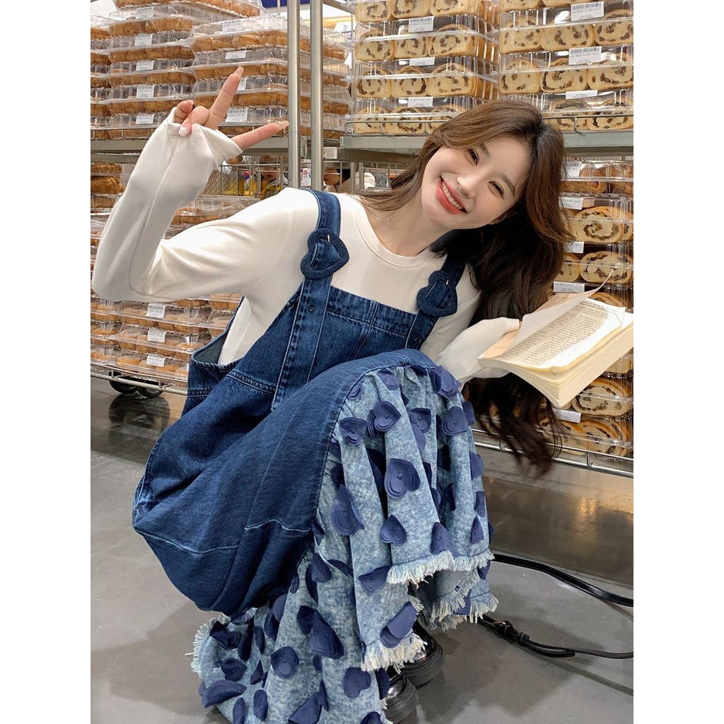 Jual SENYOUMAI Rok Overall Denim Desain Jahitan Cinta Gaya Korea Untuk ...