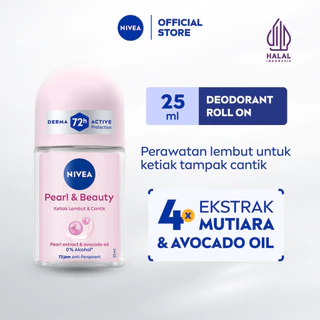 NIVEA Deodorant Roll On Pearl & Beauty 25ml - Deodorant wanita brightening mencerahkan dan menghaluskan ketiak dengan ekstrak mutiara dan avocado oil tahan keringat dan anti bau badan - Antiperspiran, 0% alkohol cocok untuk semua jenis kulit