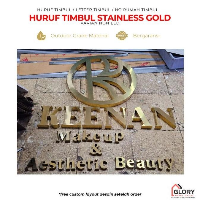 Jual Letter Sign / Huruf Timbul Stainless Gold Tanpa LED (Outdoor Grade ...