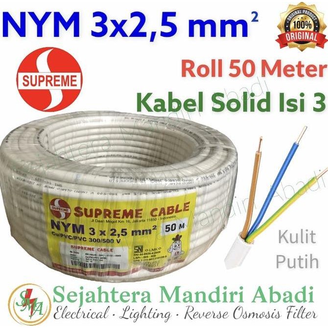 Jual Kabel Listrik NYM 3x2,5 @50m Supreme Cable Isi 3 Core Solid Kawat ...