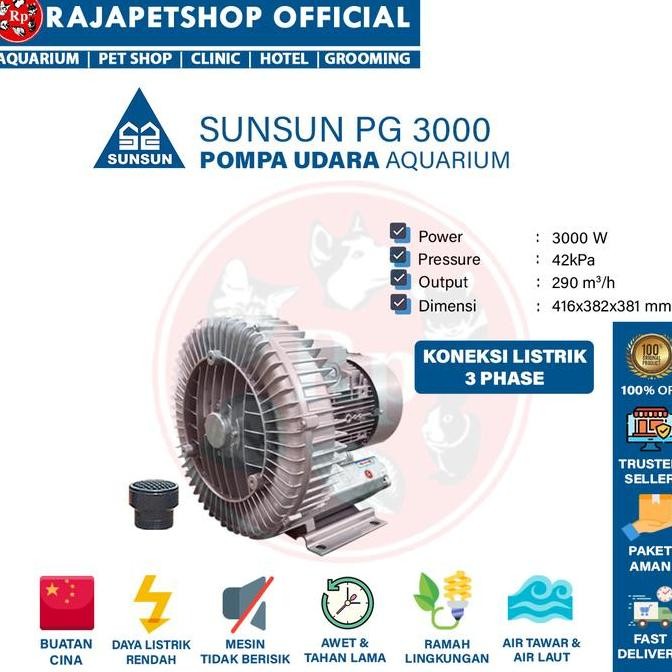 Jual SUNSUN PG 3000 ROOT RING BLOWER AIR PUMP KOLAM IKAN TAMBAK UDANG ...