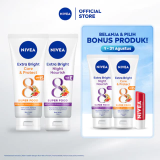 NIVEA Body Serum Extra Bright Day & Night (Care & Protect + Night Nourish) 180ml x2 - Merawat & mencerahkan kulit di pagi & malam