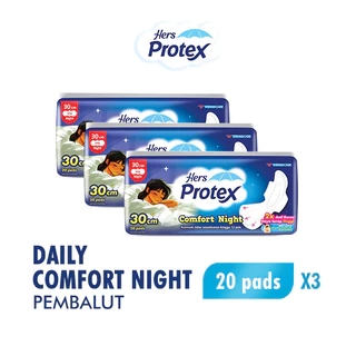 Hers Protex Softcare Pembalut Wanita Comfort Night 30 cm Bag Isi 20 Pcs x3