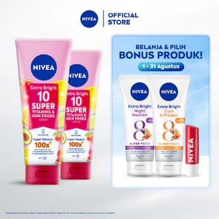 NIVEA Body Serum Extra Bright 10 Super Vitamins & Skin Foods 180ml x2 - Mencerahkan & menyamarkan noda hitam