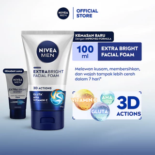 NIVEA MEN Facial Foam Extra Bright Facial Foam 100ml - Sabun cuci muka pria untuk mencerahkan kulit - Glutathione, AHA, Vitamin C