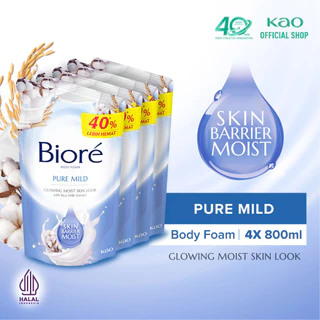 Biore Body Foam Sabun Mandi Cair Pure Mild Pouch 800ml Fourpack