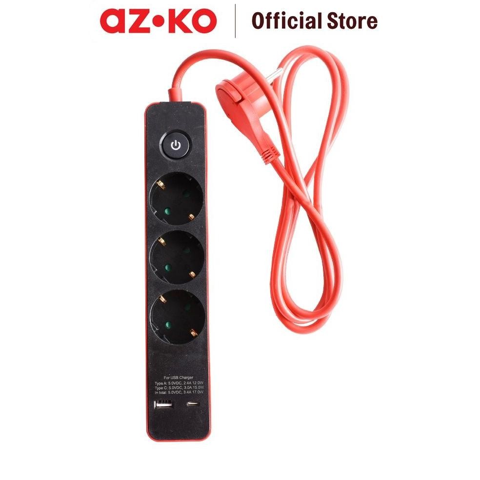 Jual AZKO Krisbow Stop Kontak 3 Socket Dengan Port Usb & Type C - Merah ...