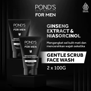 PONDβS Skin Institute for Men Brightening & Dark Spot Fighter FACE SCRUB 100g- FACIAL SCRUB Pria Mencerahkan Twinpack
