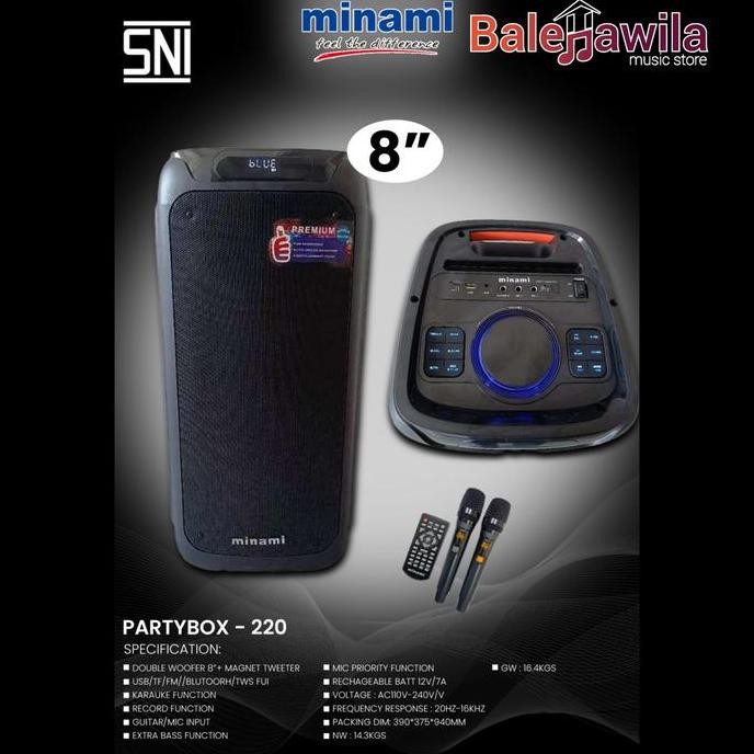 Jual Speaker Portable Minami Party Box 220 Double Woofer 8Inch | Shopee ...