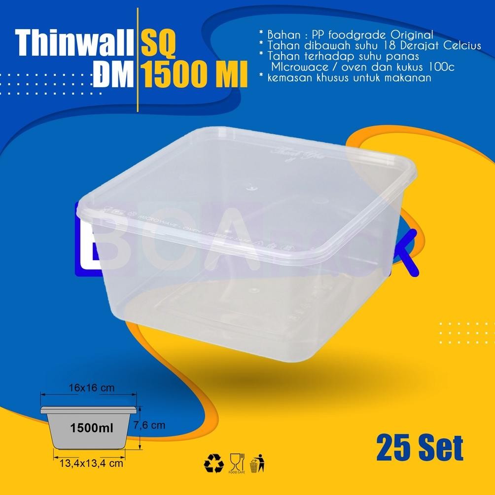 Jual THINWALL PERSEGI 1500ML ISI 25 PCS - KOTAK MAKAN ANTI PANAS - FOOD ...