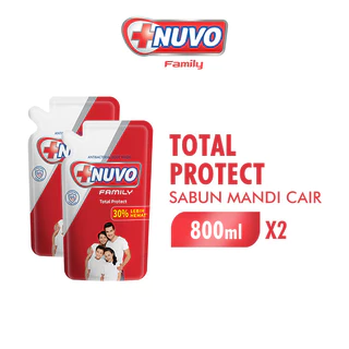 Nuvo Family Sabun Mandi Cair Merah Total Protect Pouch 800 ml x2