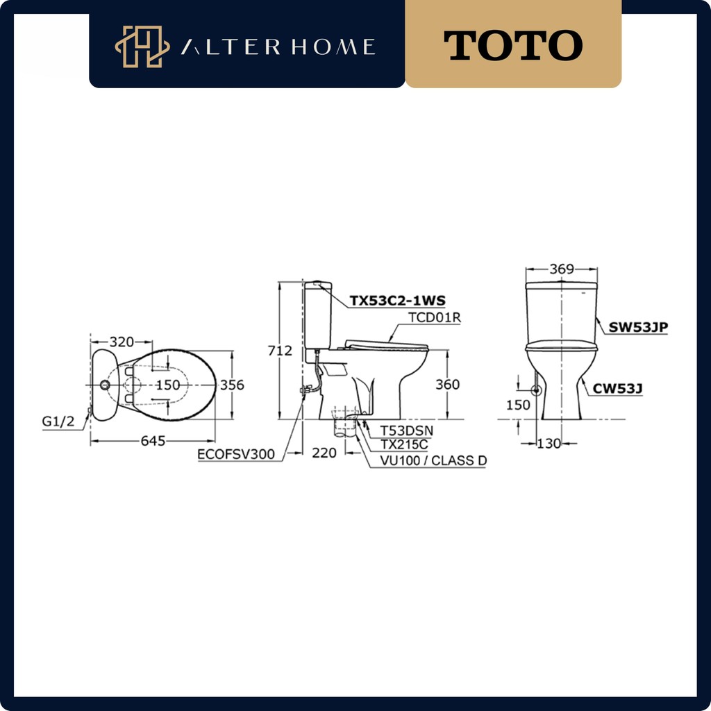 Jual TOTO KLOSET DUDUK SINGLE FLUSH TIPE CW53JW/F/SW53JP | TUTUP NON ...