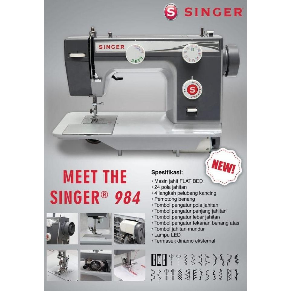 Jual SINGER 984 MESIN JAHIT SEMI PORTABLE FULL BODI BESI FLATBED ...